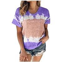 Womens Gradient Tops O Neck Short Sleeve Tunic Casual T Shirts Loose Blouse