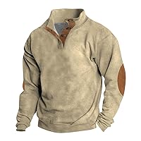 Mens Mock Neck Sweatshirts with USA Flag American Print Patriotic Casual Lightweight Henley Shirts Button Pullover