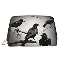 BREAUX Black Crow Birds On A Branch Print Organizer, Leather Clutch Zipper Cosmetic Bag, Portable Cosmetic Bag (Large)
