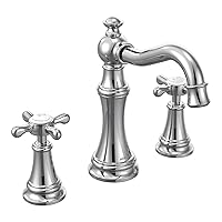 Moen Weymouth Chrome Two-Handle Widespread Cross Handle Bathroom Faucet Trim Set, Valve Required, TS42114, 0.5