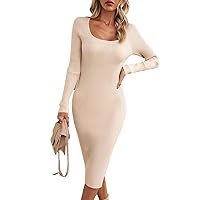 Women Square Neck Long Sleeve Bodycon Sweater Dress Sexy Mini Bodycon Knit Pullover Sweaters Dresses Party Dresses