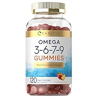 Omega 3 6 7 9 Gummies | 120 Count | Vegan Plant Sourced Supplement | Peach Flavor