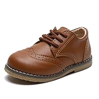 E-FAK Toddler Boys Girls Oxford Shoes Lace-Up PU Leather School Uniform First Walker Outdoor Dress Flat Loafer Shoes(Toddler/Little Kid)
