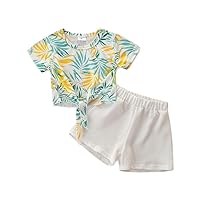 Summer Girl Set Lemon Print T-Shirt + Shorts Suits for Kids Fashion Children Set Girls Clothing (3 Years)
