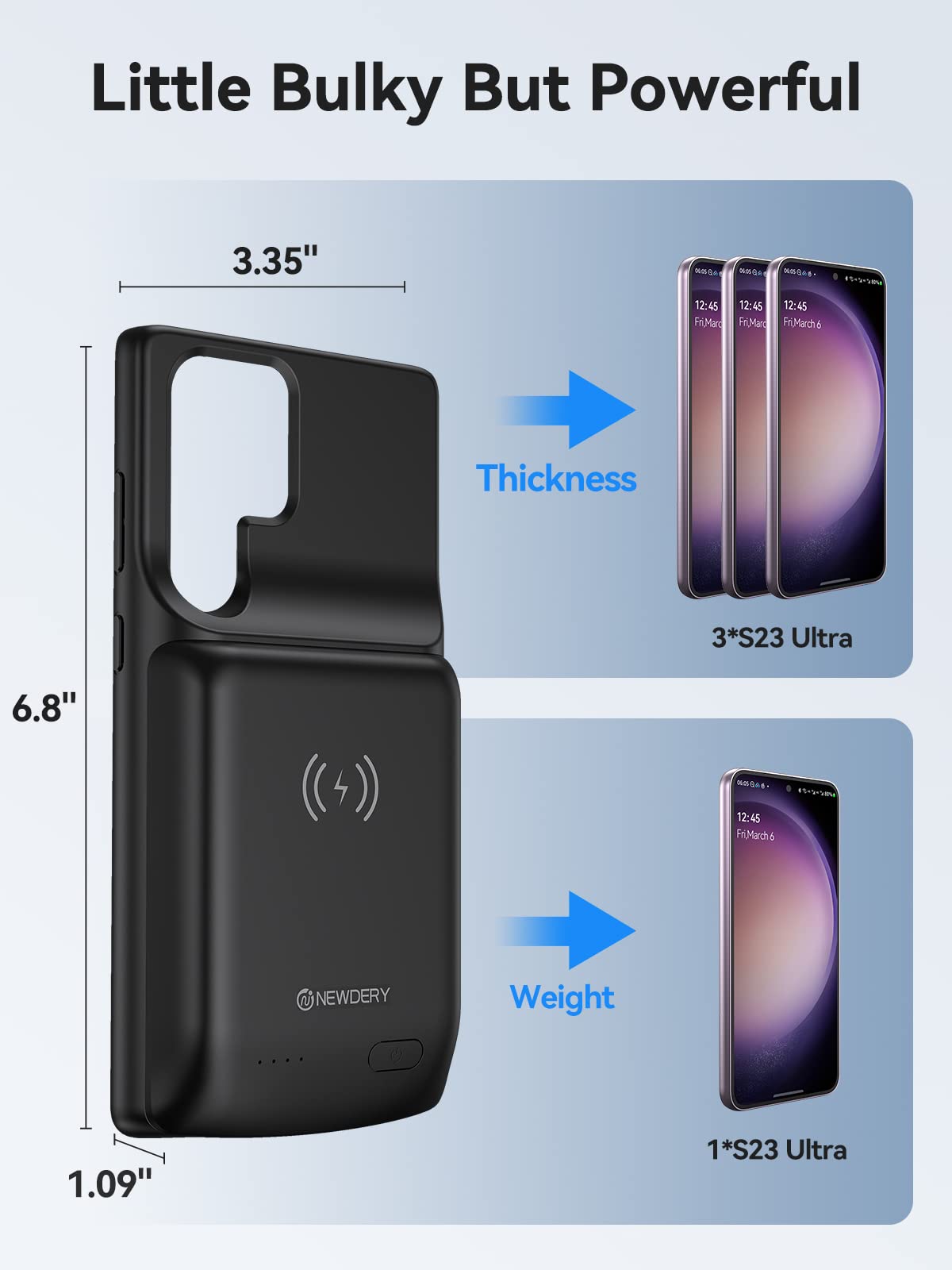 NEWDERY Galaxy S23 Ultra Battery Case 10000mAh, Qi Wireless Charging, Fast Charging, Sync Data Supported, Powerful Portable Rechargeable Charger Case for Samsung S23 Ultra 5G 6.8