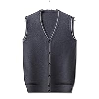 Men Knit Vest Wool Sweater Cardigan Sleeveless Buttons Down V Neck Solid Color Basic