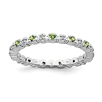 925 Sterling Silver Polished Prong set Peridot and Diamond Ring Jewelry for Women - Ring Size Options: 10 5 6 7 8 9