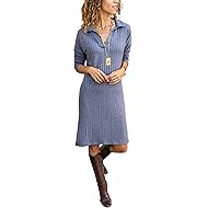 Patterned Gray Women's Dress - Buttonless Polo, Long Sleeves, Loose Fit, Chic & Comfy (50% Cotton, 50% Acrylic)