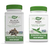 Black Cohosh Root, Traditional Support for Women's Health*, 540 mg, 180 Vegan Capsules & Herbal Neem Leaf, Traditional Ayurvedic Intestinal Remedy*, 100 Vegan Capsules