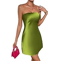 Solid Tie Backless Satin Tube Dress