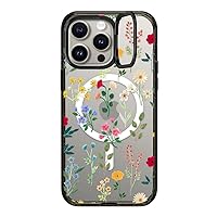 CASETiFY Impact Ring Stand Case for iPhone 15 Pro Max [3X Military Grade Drop Tested / 6.6ft Drop Protection/Compatible with Magsafe] - Flower Prints - Spring Botanicals 2 - Clear Black