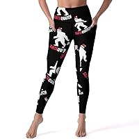 Funny Santa Bigfoot Sasquatch Casual Yoga Pants with Pockets High Waist Lounge Workout Leggings for Women