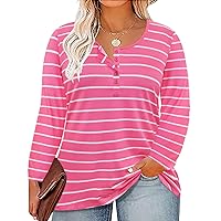 CARCOS Womens Plus Size Henley Tops Long Sleeve Shirts Crewneck Button Up Blouse Pullover XL-5X