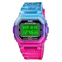 Mens Colorful Digital Watch Square Sports Watches for Men Electronic Chronograph FashionTransparent Band Stopwatch