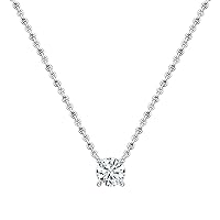 Round Lab Grown White Diamond Classic Floating Solitaire Pendant with 18 inch Silver Chain for Her in 925 Sterling Silver