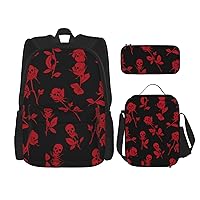 Skull rose Backpack Travel Daypack With Lunch Box Pencil Bag 3 Pcs Set Casual Rucksack Fashion Backpacks