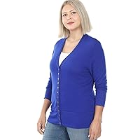 Zenana Plus SNAP Button Sweater Cardigan with Ribbed Detail Denim Blue 1X