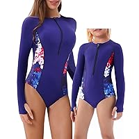 Women and Girls Matching Swimsuit: Long Sleeve One Piece Rash Guard Bathing Suit UPF 50+ (Please Order Separately)