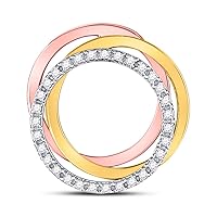 10kt Tri-Tone Gold Womens Round Diamond Triple Circle Pendant 1/5 Cttw