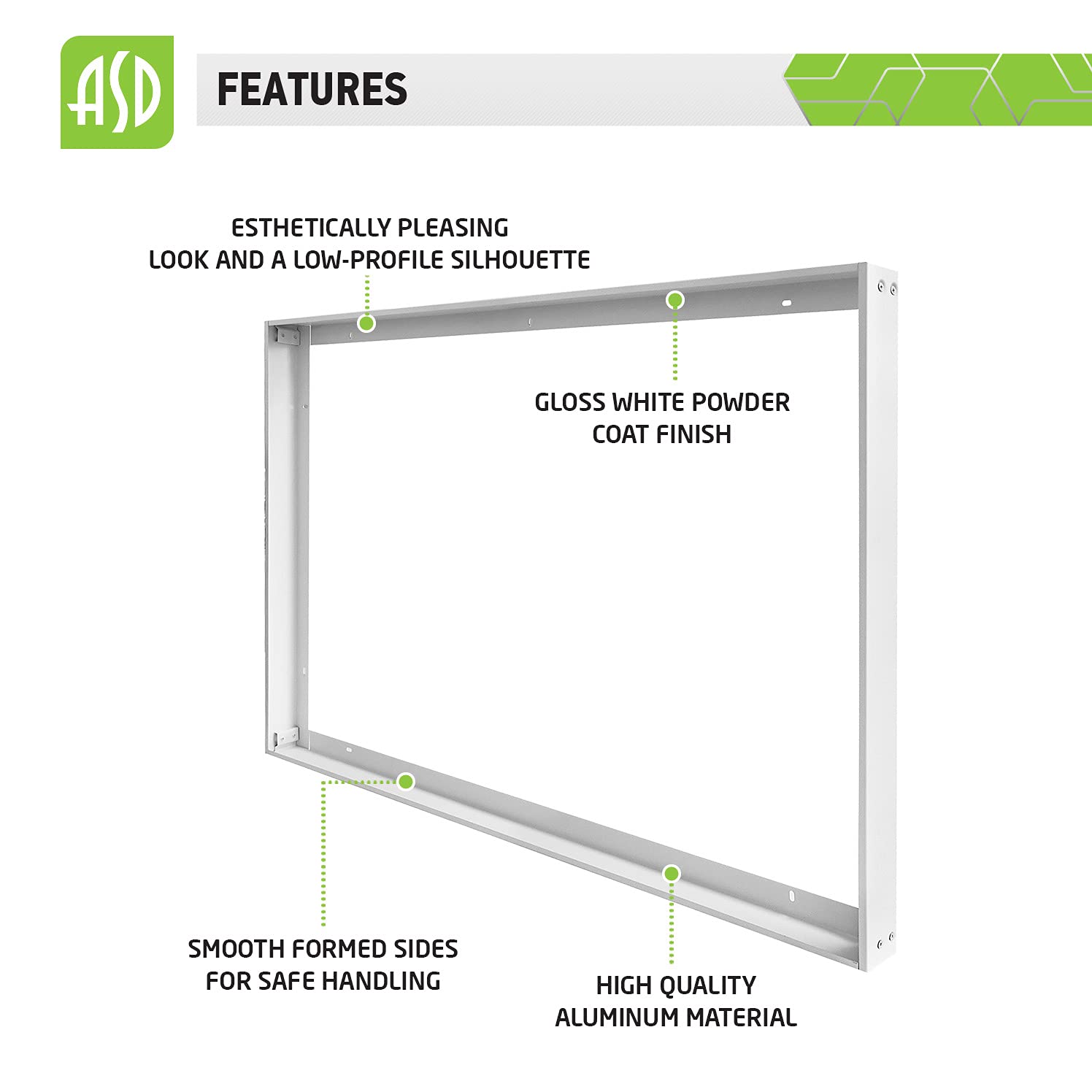 ASD 2x4 Surface Mount Frame for LED Flat Panel Light - Aluminum Surface Mounting Bracket Kit for Drop Ceiling - Low Profile Back-Lit Panels Mount Kit, White