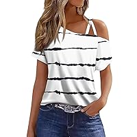 Womens Summer Cold Shoulder Tops Trendy Boho Short Sleeve T Shirts Dressy Casual Loose Fit Blouses Fashion 2024
