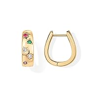 PAVOI 14K Gold Plated 925 Sterling Silver Posts Chunky Huggie Earrings for Women | Multi-Colored Cubic Zirconia Statement Hoop Earrings