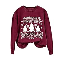 Walking In a Winter Wonderland Sweatshirt Women Christmas Pink Sweatshirts Xmas Tree Snowflake Graphic Pullover Tops