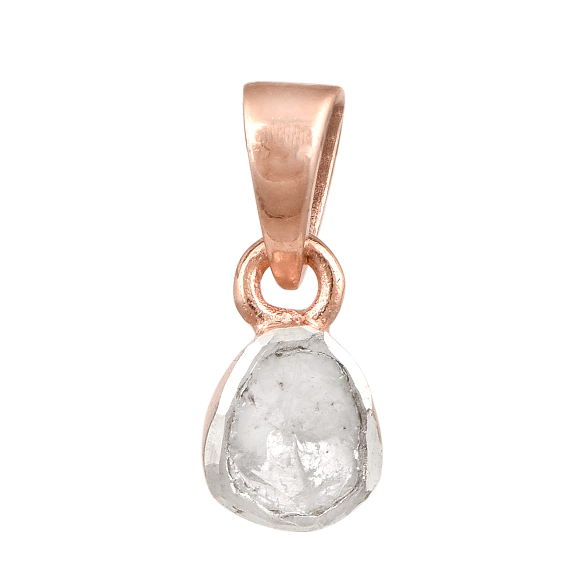 0.25 CTW Natural Diamond Polki Solitaire Tiny Pendant 925 Sterling Silver 14K Rose Gold Plated Slice Diamond Jewelry