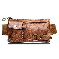 Handmade Leather Waist Bag, Essential Outdoor Gear for Hiking and Cycling Enthusiasts, Ideal Gift for Middle-Aged Men,Yellow