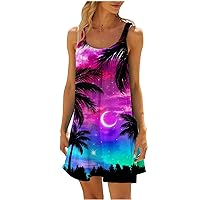 Funny Starry Sky Graphic Beach Dress Women Summer Sleeveless Mini Tank Dresses Casual Flowy Pleated Front Sundress