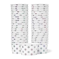 MATICAN Paper Ice Cream Cups, 50-Count 5.5-Oz Disposable Dessert Bowls for Hot or Cold Food, 5.5-Ounce Party Supplies Treat Cups for Sundae, Frozen Yogurt, Soup, Silver Foil Polka Dots