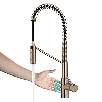 KRAUS Oletto Touchless Sensor Commercial Pull-Down Single Handle Kitchen Faucet with QuickDock Top Mount Assembly in Spot Free Antique Champagne Bronze, KSF-2631SFACB
