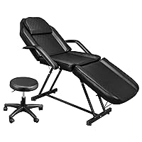 Massage Salon Tattoo Chair Esthetician Bed with Hydraulic Stool,Multi-Purpose 3-Section Facial Bed Table, Adjustable Beauty Barber Spa Beauty Equipment, Black