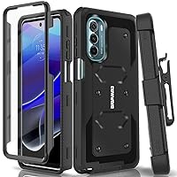 Aegis Series Case for Moto G Stylus 5G 2022 / XT2215, Full-Body Rugged Dual-Layer Shockproof Protective Swivel Belt-Clip Holster Cover with Built-in Screen Protector, Kickstand, Black