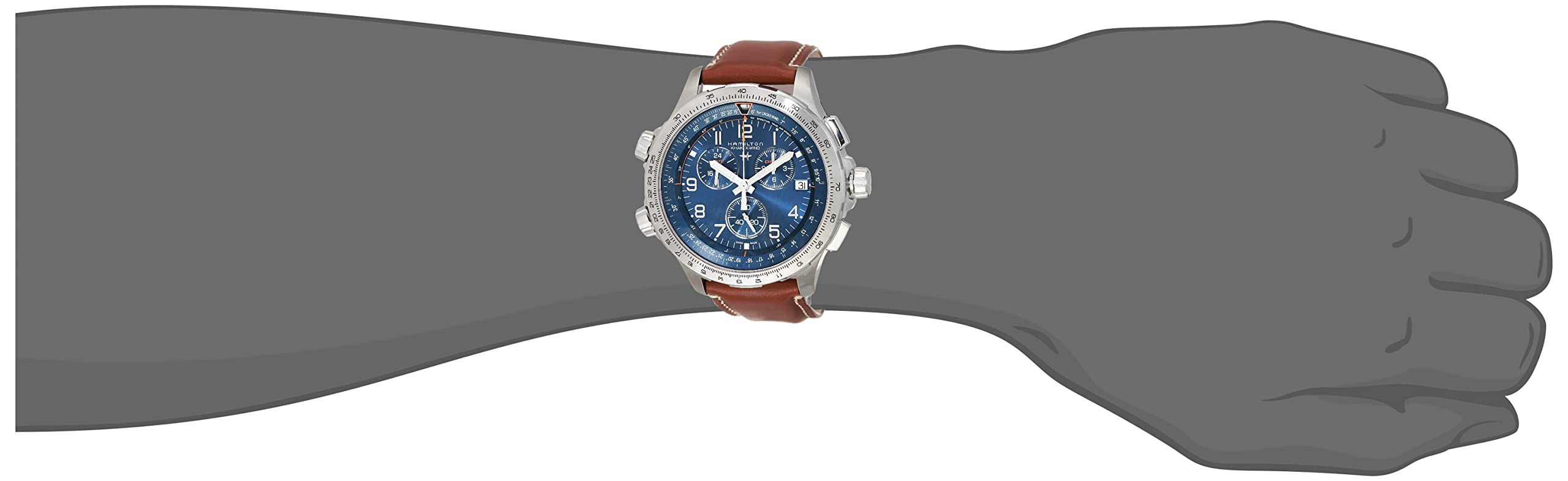 Hamilton Watch Khaki Aviation X-Wind GMT Swiss Chronograph Quartz Watch 46mm Case, Blue Dial, Brown Leather Strap (Model: H77922541)