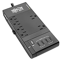 Tripp Lite Surge Protector Power Strip 6-Outlet w/4 USB Charging/Sync Ports, Black, 9.6