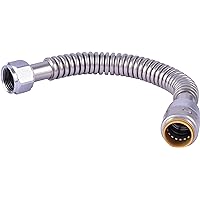 SharkBite Max 3/4 Inch x 3/4 Inch FIP x 12 Inch Stainless Steel Corrugated Flexible Water Heater Connector, Push to Connect Brass Plumbing Fitting, PEX Pipe, Copper, CPVC, PE-RT, HDPE, URSS3088FX12