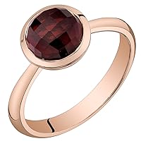 PEORA Red Garnet Solitaire Dome Ring for Women 14K Rose Gold, Genuine Gemstone Birthstone, 2.50 Carats Round Shape 7mm, AAA Grade, Sizes 5 to 9