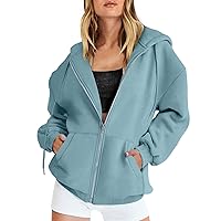 Womens Zip Up Hoodies Long Sleeve Fall Oversized Sweatshirts Fleece Jacket with Pockets