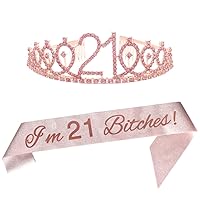 21st Pink Birthday Tiara and Sash Happy 21st Birthday Party Supplies 21st Pink Birthday Glitter Satin Sash and Crystal Tiara Princess Birthday Crown for Girls 21st Birthday Party Decorations