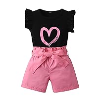 Toddler Baby Girl Clothes Summer Ruffle Sleeve T-Shirt Tops Shorts Outfits Set