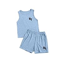 Floerns Toddler Boy's 2 Piece Outfit Letter Print Sleeveless Tank Top with Shorts Set