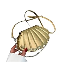 Women Pearl Chain Handbag Purse Shell Shape Crossbody Bag PU Shoulder Bag Ins (GD)
