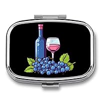 Blueberries Wine Bottle Travel Pill Organizer 2 Compartment Small Pill Box Portable Medicine Pill Case Unique Gift