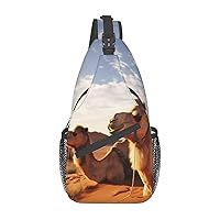 Camels Rest Desert Print Sling Backpack Travel Sling Bag Casual Chest Bag Hiking Daypack Crossbody Bag For Men Women
