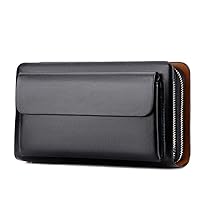 Mens Clutch Bag Handbag Leather Purse Zipper Long Wallet Business Large Hand Clutch (Color : Black)