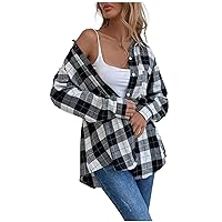 Women's Flannel Plaid Fall Shirt Fashion Button Down Shacket 2023 Fashion Collared Blouse Coats Jacket Clothes Winter