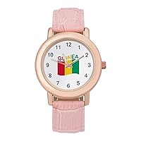 Flag of Guinea Casual Watches for Women Classic Leather Strap Quartz Wrist Watch Ladies Gift