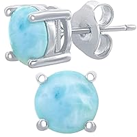 Beaux Bijoux Sterling Silver Blue Larimar Earrings for Women - Natural Larimar Jewelry - Natural Blue Larimar Stones - Unique Hypoallergenic Stud Larimar Earrings for Women