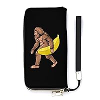 Bigfoot Carrying Banana Wristlet Wallet Leather Long Card Holder Purse Slim Clutch Handbag for Women